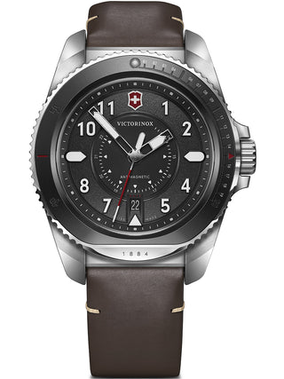 Angle shot of Victorinox 241976.1 Black Dial Brown Leather Unisex Watch on white background