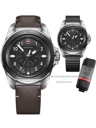 Front view of Victorinox 241976.1 Black Dial Brown Leather Unisex Watch on white background