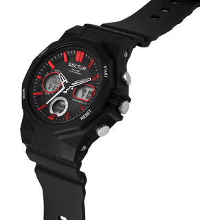 Angle shot of Sector Chronograph R3251238001 Black Silicone Unisex Watch on white background