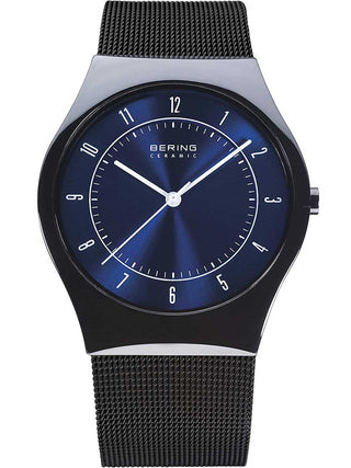 Front view of Bering 32039-440 Blue Dial Black Stainless Steel Unisex Watch on white background