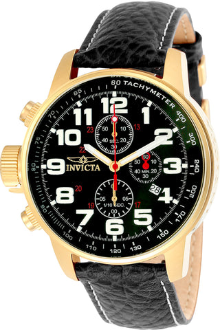 Front view of Invicta I-Force Chronograph INV3330 Black Leather Mens Watch on white background