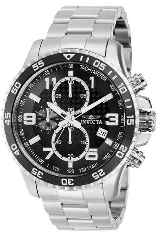 Front view of Invicta Specialty Chronograph INV37146 Black Dial Grey Stainless Steel Mens Watch on white background