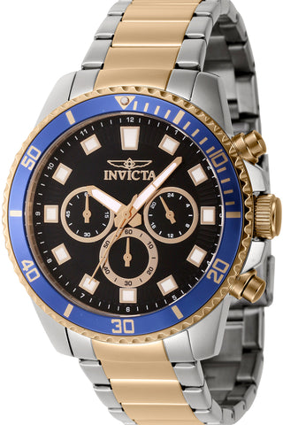 Front view of Invicta Pro Diver Chronograph INV46059 Black Dial Grey Stainless Steel Mens Watch on white background