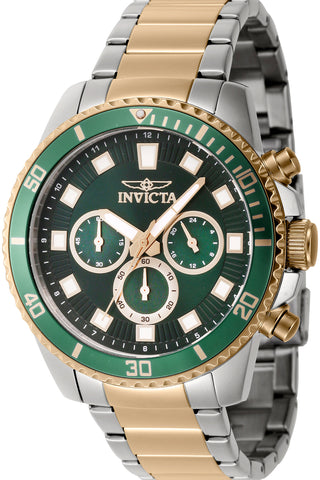 Front view of Invicta Pro Diver Chronograph INV46060 Green Dial Grey Stainless Steel Mens Watch on white background