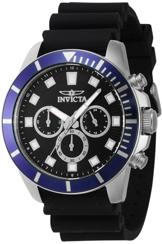 Front view of Invicta Pro Diver Chronograph INV46079 Black Silicon Mens Watch on white background