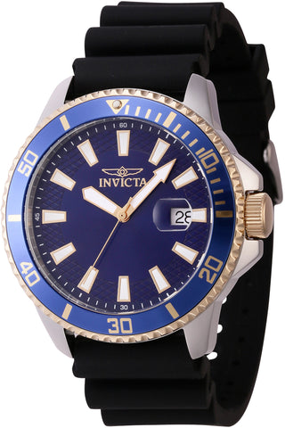 Front view of Invicta Pro Diver INV46133 Blue Dial Black Silicon Mens Watch on white background