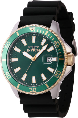 Front view of Invicta Pro Diver INV46134 Green Dial Black Silicon Mens Watch on white background