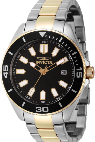 Front view of Invicta Pro Diver INV46319 Black Dial Gold Stainless Steel Mens Watch on white background