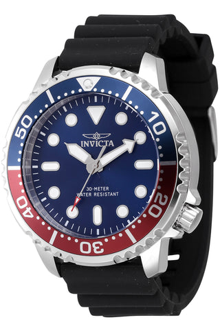 Front view of Invicta Pro Diver INV47222 Blue Dial Black Silicon Mens Watch on white background