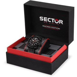 Angle shot of Sector Oversize Chronograph R3271602008 Black Leather Unisex Watch on white background