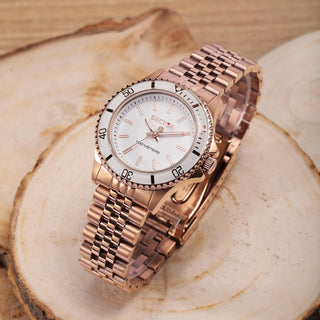 Angle shot of Sector R3253161531 White Dial Rose Gold Stainless Steel Womens Watch on white background