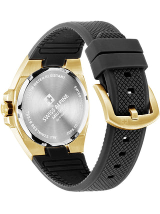 Angle shot of Swiss Alpine Military 7005.1817 Black Silicone Unisex Watch on white background