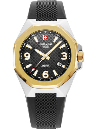 Angle shot of Swiss Alpine Military 7005.1847 Black Silicone Unisex Watch on white background