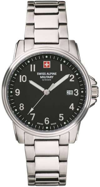 Front view of Swiss Alpine Military 7011.1137.-.GW Mens Watch on white background