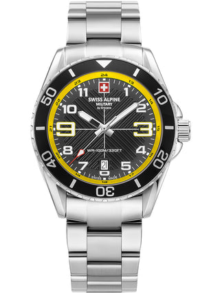 Angle shot of Swiss Alpine Military 7029.1138 Black Dial Silver Stainless Steel Unisex Watch on white background