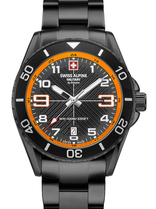 Front view of Swiss Alpine Military 7029.1179 Black Stainless Steel Unisex Watch on white background