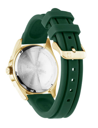 Angle shot of Swiss Alpine Military 7034.1814 Green Silicone Unisex Watch on white background