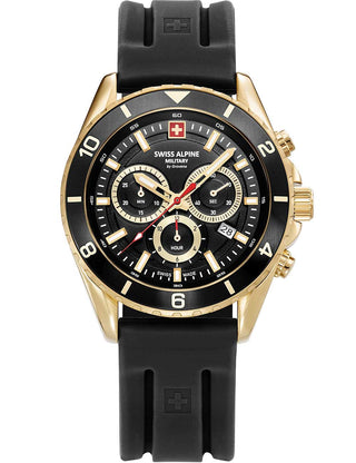 Front view of Swiss Alpine Military Chronograph 7034.9817 Black Silicone Unisex Watch on white background