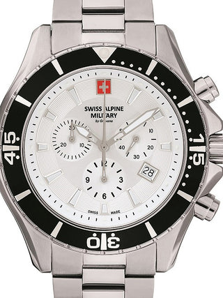 Front view of Swiss Alpine Military Chronograph 7040.9132 Silver Stainless Steel Unisex Watch on white background