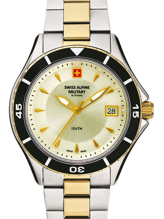 Front view of Swiss Alpine Military 7740.1142 Gold Stainless Steel Womens Watch on white background