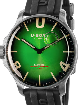 Front view of U-Boat 8702/D Green Dial Black Strap Unisex Watch on white background