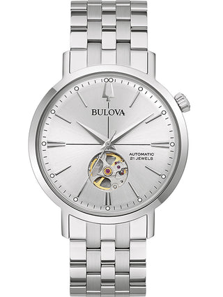 Front view of Bulova 96A276 Silver Stainless Steel Unisex Watch on white background