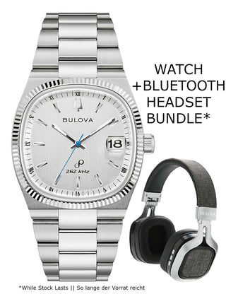 Front view of Bulova 96B444 Silver Stainless Steel Unisex Watch on white background