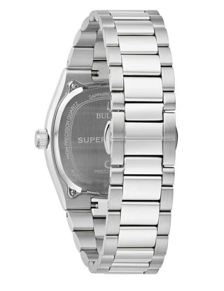 Angle shot of Bulova 96B444 Silver Stainless Steel Unisex Watch on white background