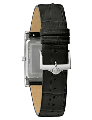 Angle shot of Bulova 96B445 Black Leather Unisex Watch on white background