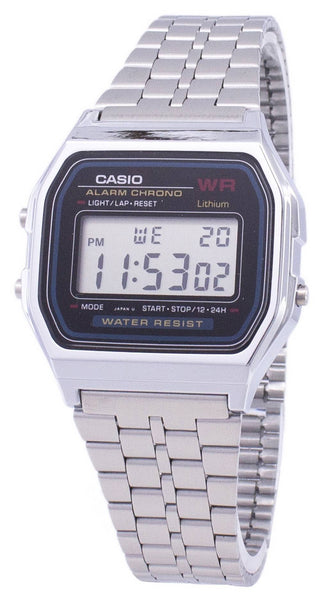 Front view of Casio Vintage Youth A159WA-N1DF Steel Stainless Steel Mens Watch on white background