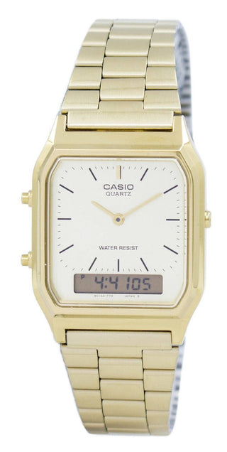 Front view of Casio Edgy Collection Gold AQ-230GA-9DMQYES Mens Watch on white background