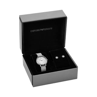 Angle shot of Emporio Armani Kappa Special Pack + Earrings AR80029 Womens Watch on white background