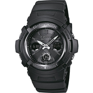 Front view of Casio G-Shock AWG-M100B-1AER Black Resin Mens Watch on white background