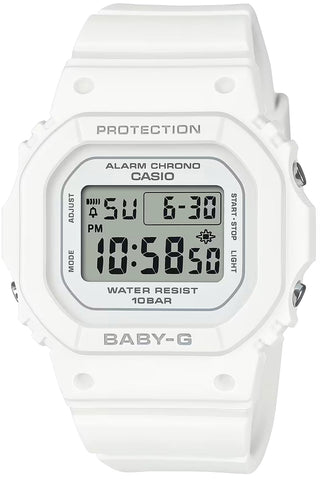 Front view of Casio G-Shock BGD-565U-7ER White Resin Unisex Watch on white background