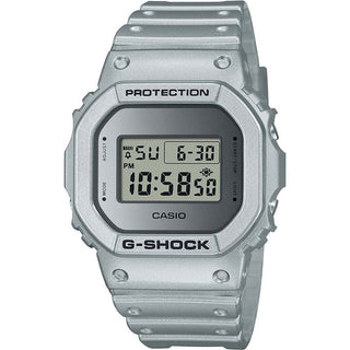 Front view of Casio G-Shock DW-5600FF-8ER Grey Resin Mens Watch on white background