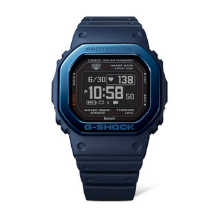 Angle shot of Casio G-Squad The Origin Blue W Metal Bezel Heart Rate Serie DW-H5600MB-2ER Mens Watch on white background