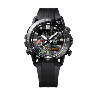 Angle shot of Casio Edifice ECB-40MP-1AEF Black Resin Mens Watch on white background