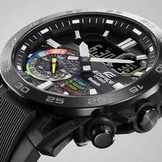 Angle shot of Casio Edifice ECB-40MP-1AEF Black Resin Mens Watch on white background