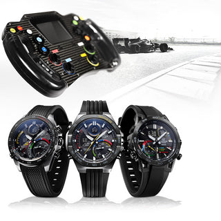 Angle shot of Casio Edifice ECB-40MP-1AEF Black Resin Mens Watch on white background