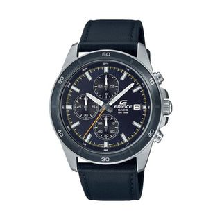 Front view of Casio Edifice Chronograph EFR-526L-2CVUEF Blue Dial Black Leather Mens Watch on white background