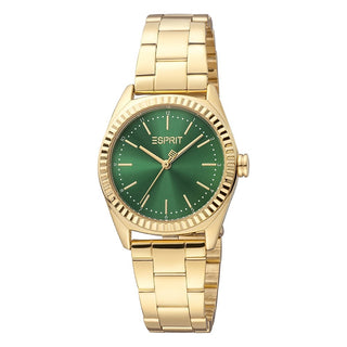 Front view of Esprit Charlie ES1L291M0105 Green Dial Gold Stainless Steel Womens Watch on white background