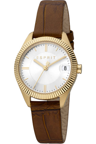 Front view of Esprit Madison ES1L340L0025 Grey Dial Brown Leather Womens Watch on white background