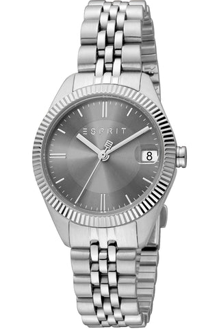 Front view of Esprit Madison ES1L340M0045 Grey Stainless Steel Womens Watch on white background