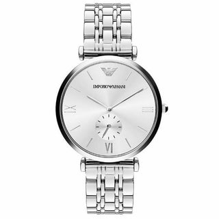 Front view of Emporio Armani Classic AR1819 Silver Stainless Steel Mens Watch on white background