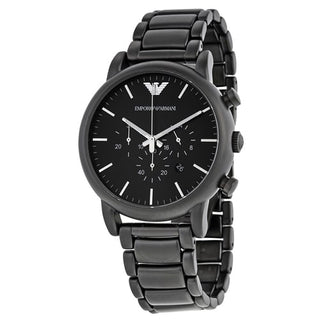 Front view of Emporio Armani Luigi Chronograph AR1895 Black Stainless Steel Mens Watch on white background