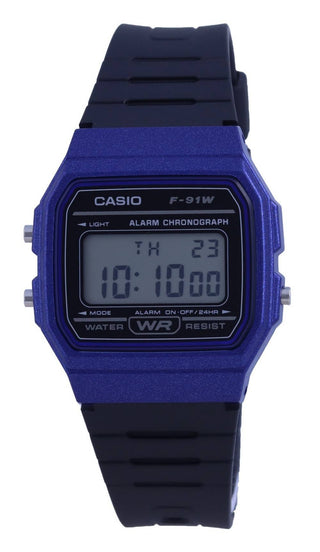 Front view of Casio Retro Vintage F-91WM-2A Black Resin Unisex Watch on white background