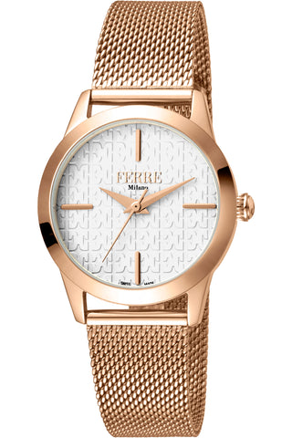 Front view of Ferre Milano FM1L126M0051 Grey Dial Rose Gold Stainless Steel Womens Watch on white background