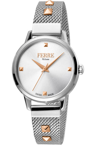 Front view of Ferre Milano FM1L136M0051 Grey Dial Rose Gold Stainless Steel Womens Watch on white background