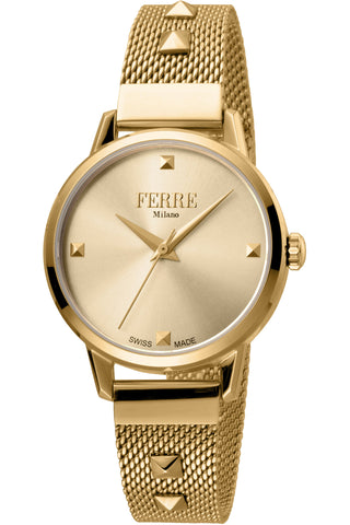 Front view of Ferre Milano FM1L136M0061 Gold Stainless Steel Womens Watch on white background