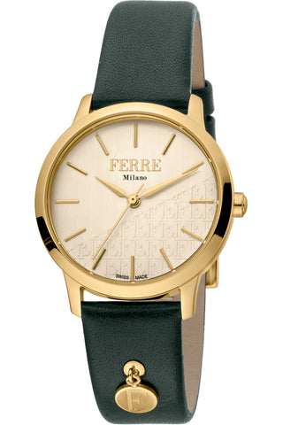 Front view of Ferre Milano FM1L152L0031 Green Leather Womens Watch on white background